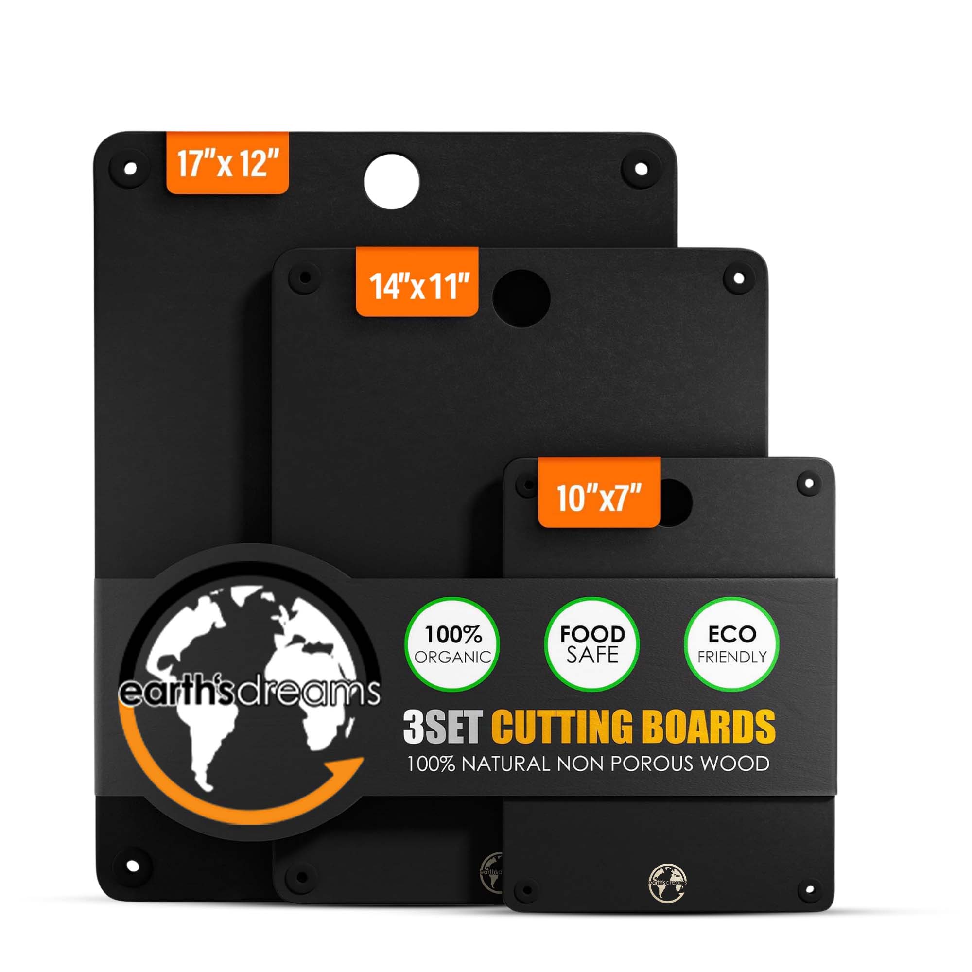 Earth's Dreams Black Wood Cutting Board Set – 3 pieces